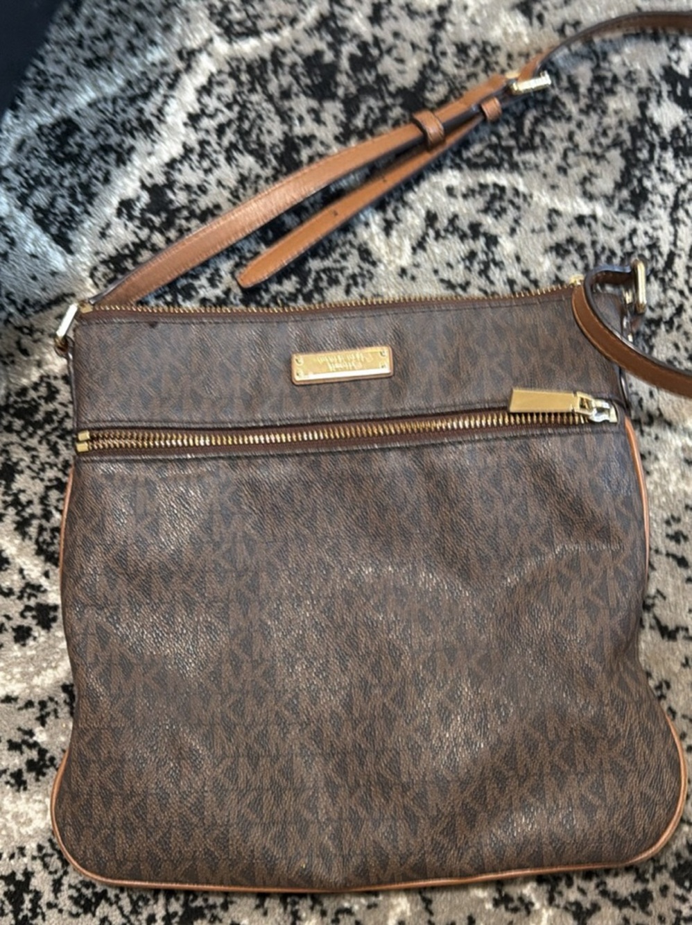 Michael Kors Brown Monogram Messenger with Gold Hardware